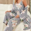 azuur" 3 delige bohemien bloemen pyjamaset