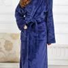 lange fleece ochtendjas voor dames "marineblauwe"